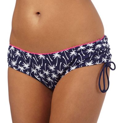 Navy palm tree print ruched bottoms